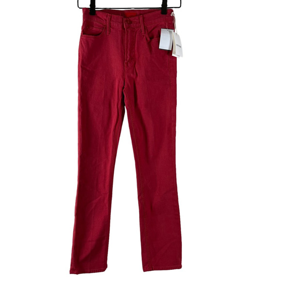 New Mother Womens The Mid Rise Dazzler Ankle Skinny Jeans Red Pockets Zipper 24 - Picture 1 of 9